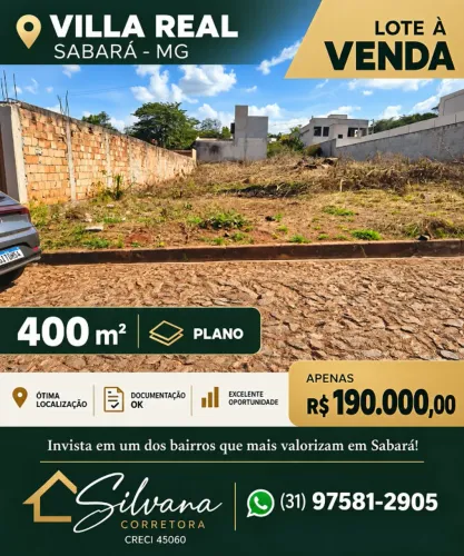 Oportunidade de Lote de 400 m² a venda no BairroVilla Real em Sabará MG