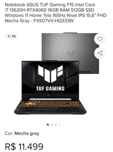 Notebook Gamer Asus TUF - I7 12° 32GB RAM DDR5 - 500gb SSD - RTX 4060 - Tela 2k 165hz 