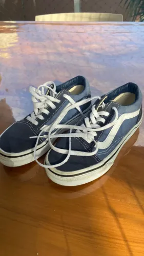 Tênis Vans Old Skool - azul e branco infantil