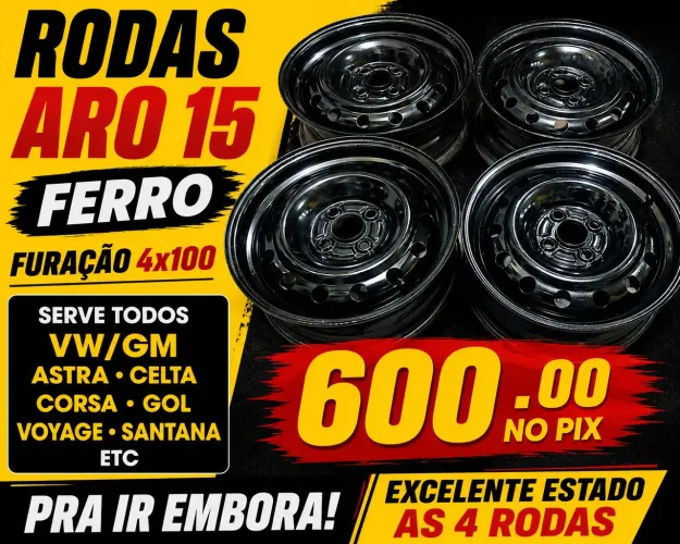 Rodas aro 15 Ferro 4x100 Vw/Gm todos Fumagalli com instalação gratis 
