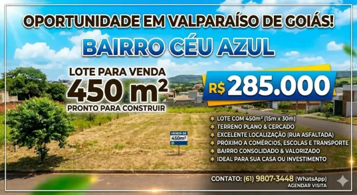 VENDE-SE LOTE 360M° CÉU AZUL VALPARAÍSO DE GOIÁS