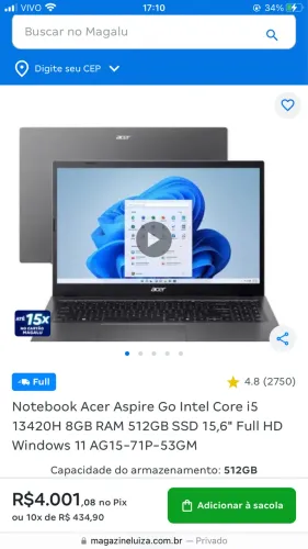 Notebook Acer Go 15