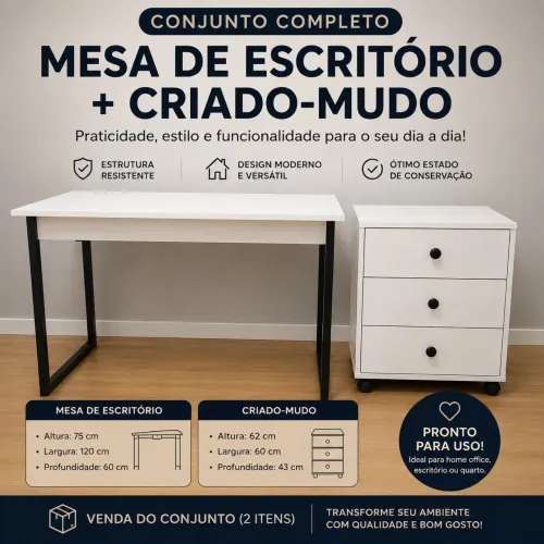 Mesa de Escritório + Criado-mudo | Conjunto em Ótimo Estado