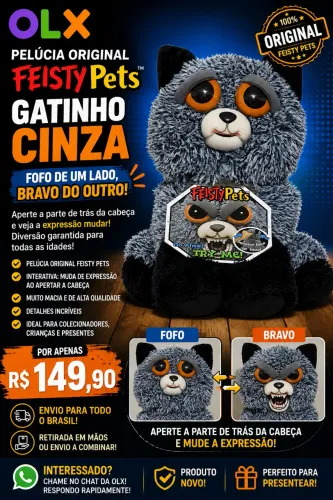 Pelúcia Original Feisty Pets - Gatinho Cinza Interativo