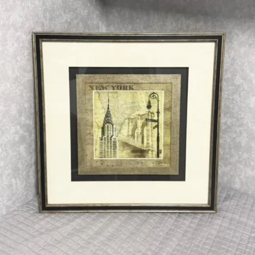 new york - quadro 65x65 cms metal & madeira