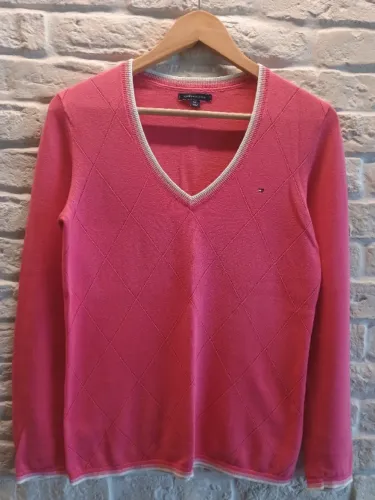 Suéter Tommy feminino em tricô rosa escuro tam P/M - como novo - original