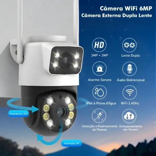Nova! Câmera de Segurança Dupla com Wi-Fi e Visão Noturna