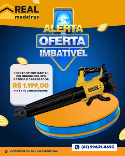 SOPRADOR DE FOLHAS BRUSHLESS DEWALT 20V MAX* SEM BATERIA E CARREGADOR