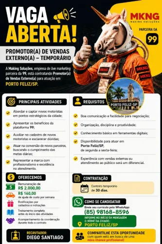 ? VAGA DE EMPREGO - PROMOTOR(A) DE VENDAS EXTERNO(A)