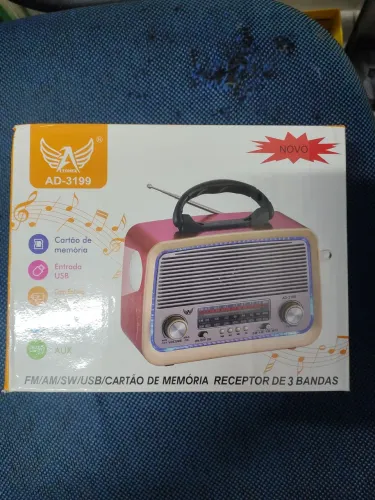 Rádio retrô portátil Bluetooth AM FM entrada USB Pilha Recl Lanterna Saída Aux Mod AD 3199