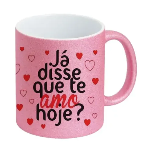 Caneca Glitter Namorados Rosa Personalizada
