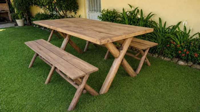 Mesa Rústica com 2 bancos