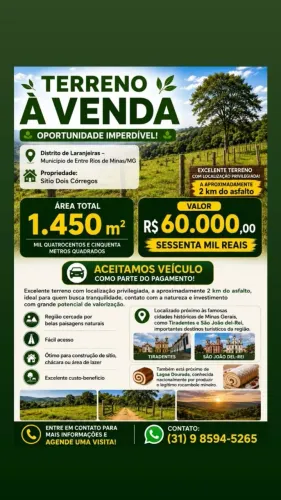 VENDO TERRENO - ENTRE RIOS MG