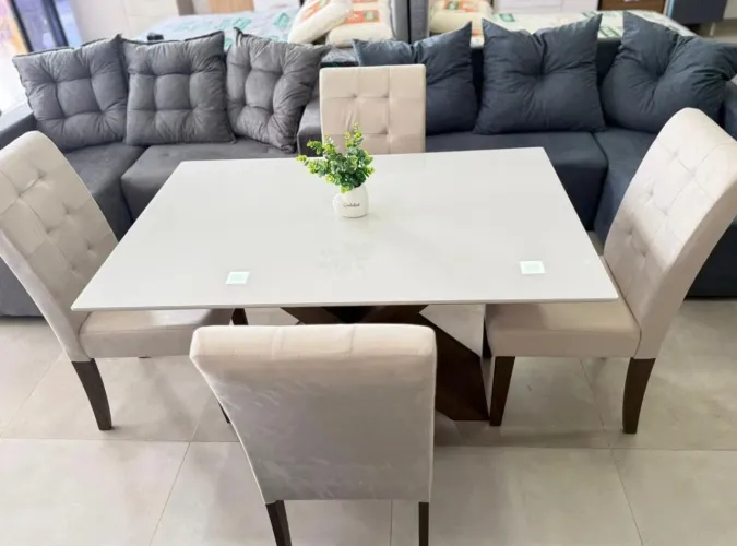Conjunto mesa de jantar Dubai tampo com vidro - NOVO!