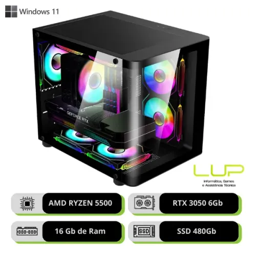 (LOJA FÍSICA) PC Entrada Ryzen 5 5500 + RTX 3050 Solid + 16Gb
