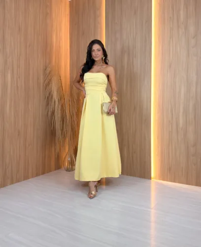 VESTIDO MIDI ALFAIATARIA AMARELO MANTEIGA