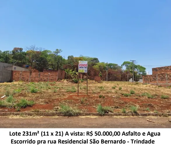 Leia a descrição: Lote 231m² (Asfalto e Agua) Residencial São Bernardo - Trindade