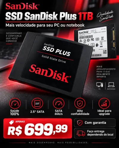 SSD SanDisk Plus 1TB SATA III 2.5 - Saúde 100% - Com Garantia