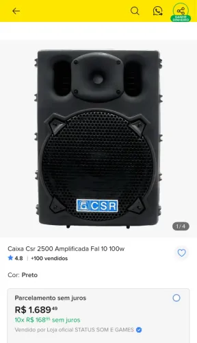 Caixa de Som CSR 2500 amplificada Fal 10 100 watts