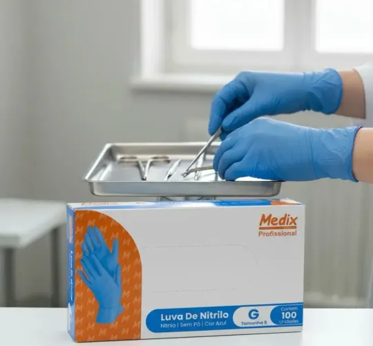 Luva Nitrílica Azul Medix Sem Pó Tamanho G 100 Unidades