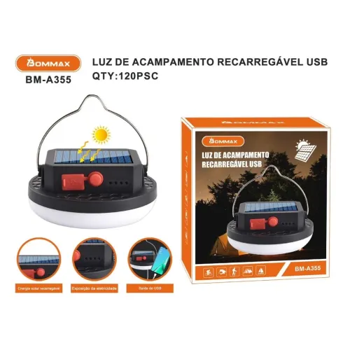 Lanterna de acampamento com carregador por energia solar
