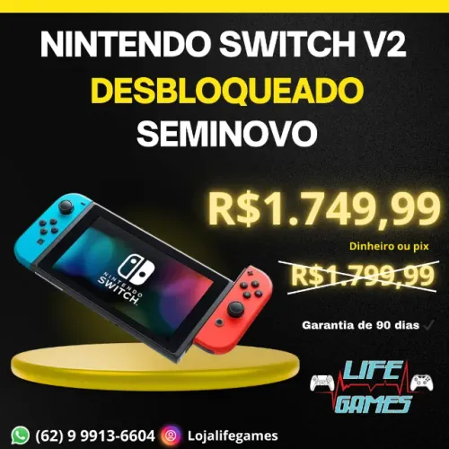 Nintendo Switch v2 Desbloqueado seminovo com garantia