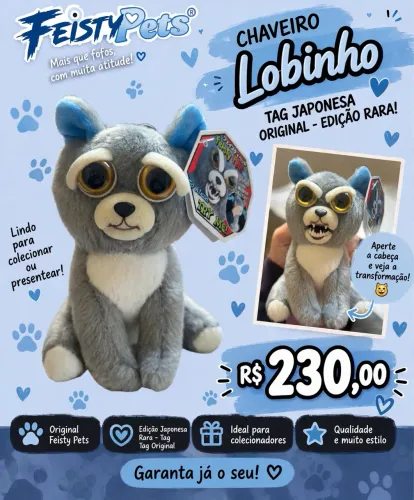 Feisty pets - chaveiro lobinho tag japonesa