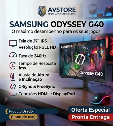Monitor Gamer Samsung Odyssey G40 | FULL HD 27'' | 240 Hz 1ms| | GSYNC FREESYNC | 1ANO USO