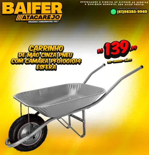 Carrinho de Mão Cinza Pneu Com Câmara PF01001014 Esfera