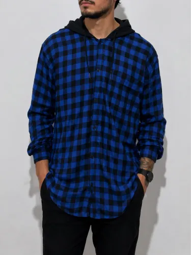Blusa Xadrez Azul Blue Steel Masculina Modelagem Long Fit Tamanho G