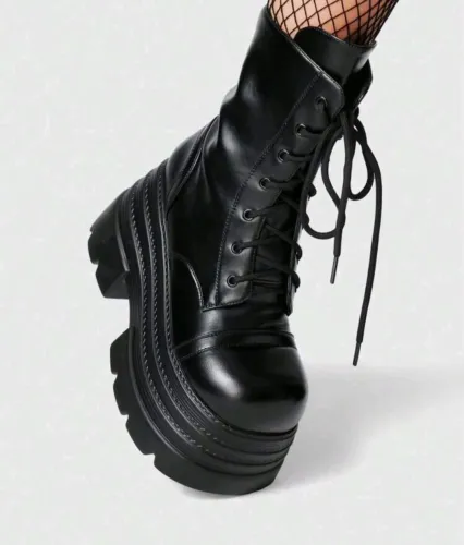 Grunge Punk botas de cano médio pretas