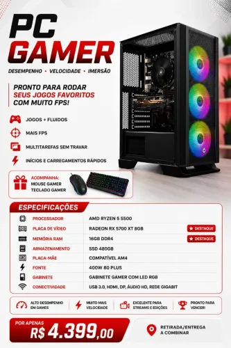 PC Gamer Ryzen 5 + RX 5700 XT - Roda tudo!