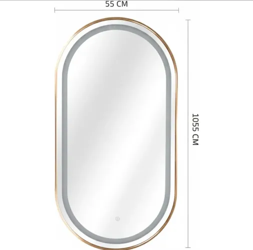 Espelho Oval LED em Alumínio 55x105cm Dourado