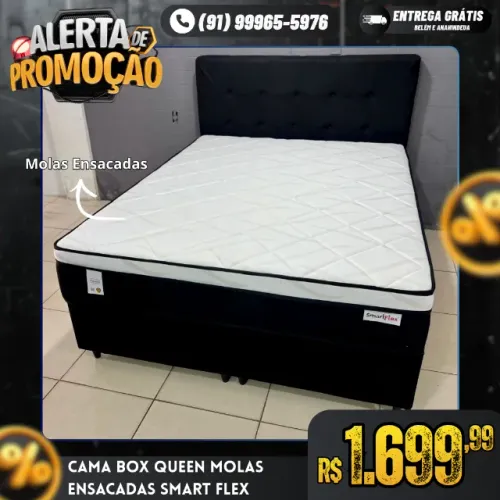 Cama Box Queen Molas Ensacadas Smartflex Preta