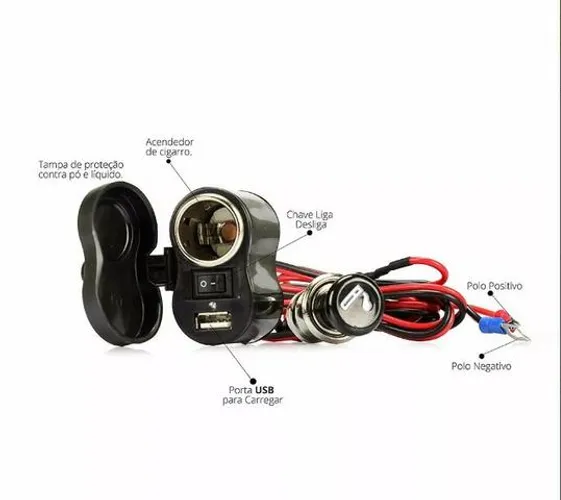 Carregador Tomada Pra Moto Barco Gps Cel 12v Usb 5v- Gps