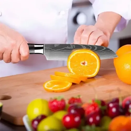 Faca Xituo Profissional Santoku em Aço Damasco 