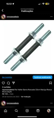 Par Halter Barra Roscada 33cm Maciça Rosca Musculação R$ 150