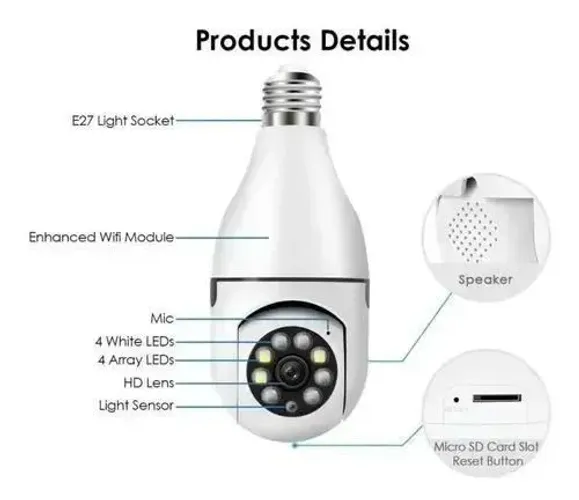 Lâmpada câmera de segurança Wi-Fi giratória visao noturna