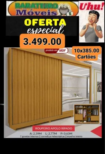 Roupeiro casal Apolo Ripado - MDF