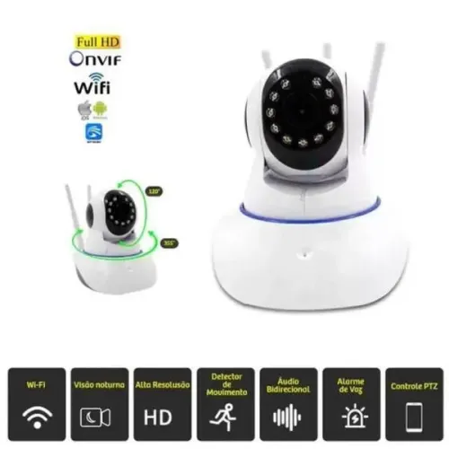 Câmera Ip Wifi 3 Antenas Robô Noturna, Monitoramento Completo