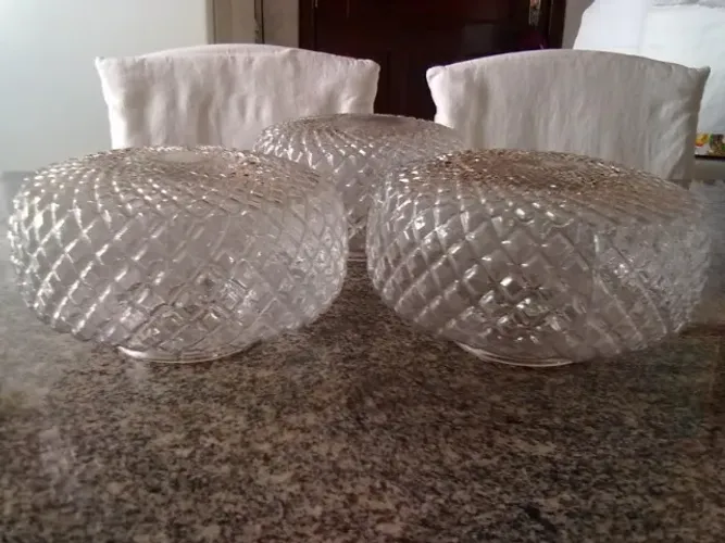 Combo Jogo De Lustres De Vidro Canelado Dos Anos 80 3 Peças