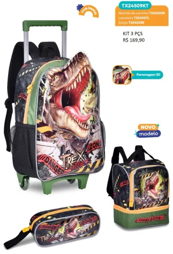 CARRINHO LANCHEIRA E ESTOJO DINOSSAURO