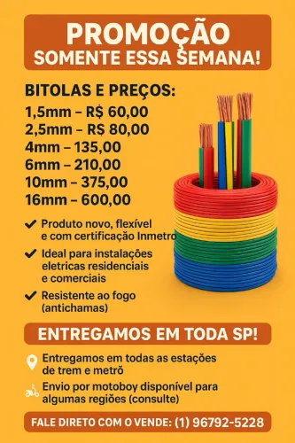 Cabos Elétricos Promoção - Diversas Bitolas