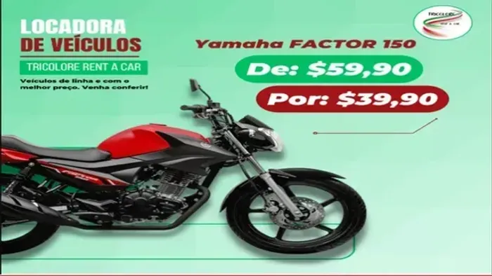 Aluguel de Motos Yamaha/YBR150 22/23 com a opção de ser dono ao final.