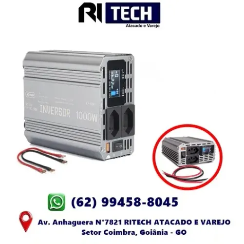 Inversor de Energia 1000W 24V / 220V Onda Senoidal Pura Energia AC Estável e Contínua
