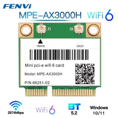 Mini PCI-E Adaptador WiFi Bluetooth 5.2, 2974Mbps, WiFi6, MPE-AX3000H 2.4ghz 5ghz e 6ghz