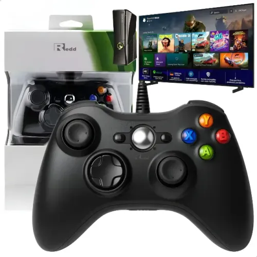 Controle Compatível Xbox 360 Pc Tv Android Game Pass Com Fio Cor Preto - Redd