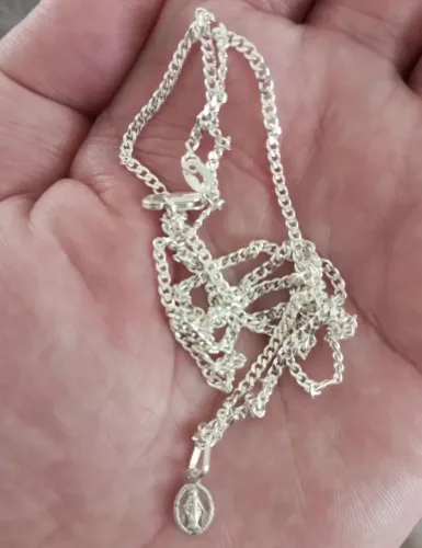  Corrente Prata 925 Grumet 70cm + Pingente Nossa Senhora Graças (pp=mini) 8mm Prata 990