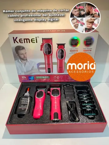 Kit Barbeiro Máquina de cortar cabelo e acabamento aparador de barba profissional elétrica