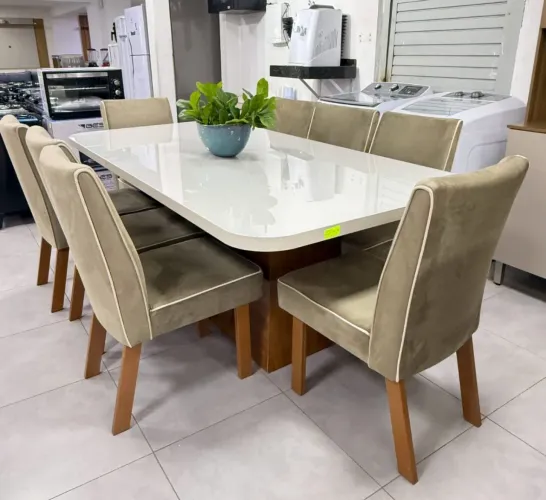 Mesa de jantar 100% MDF com 8 cadeiras 220x110